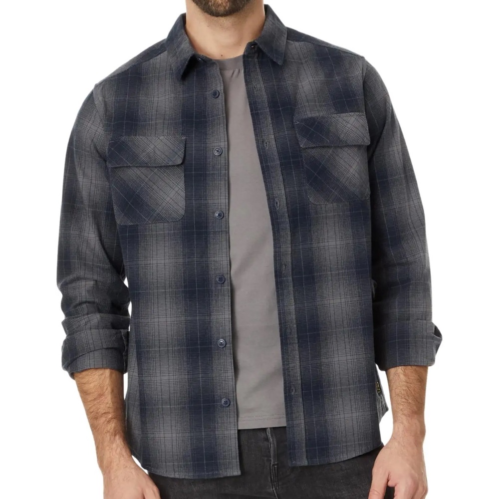 Men’s RVCA Dayshift Flannel Grey Plaid Long Sleeve Button Down Shirt size Medium